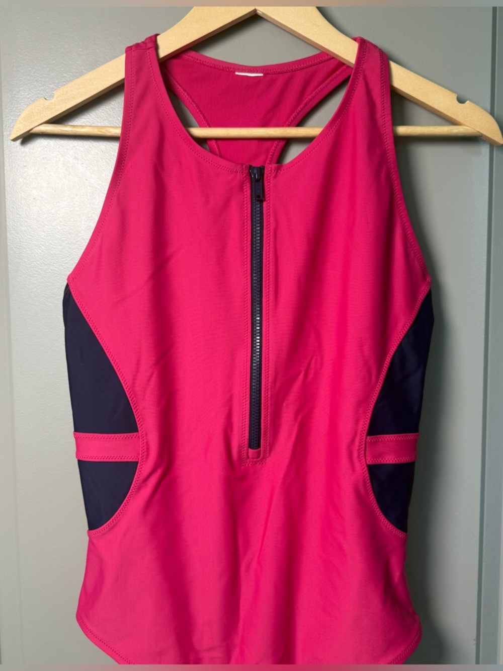 Sweaty Betty One-Piece Swimsuit | Colorblock | Hot Pink + Navy | Size L - Picture 2 of 8